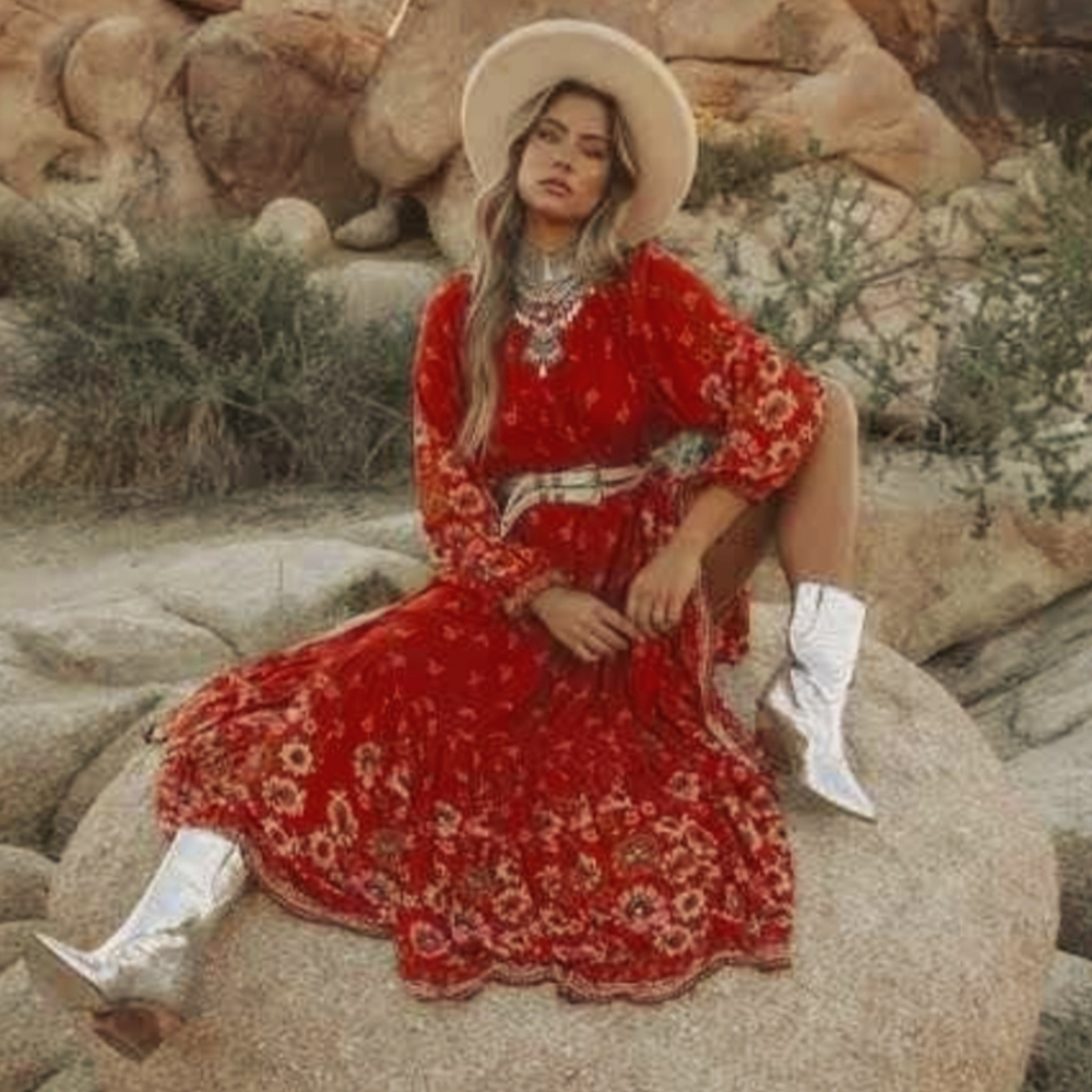 Spell & The Gypsy Joni Gown in Campfire Maxi Dress Oversized Size Small